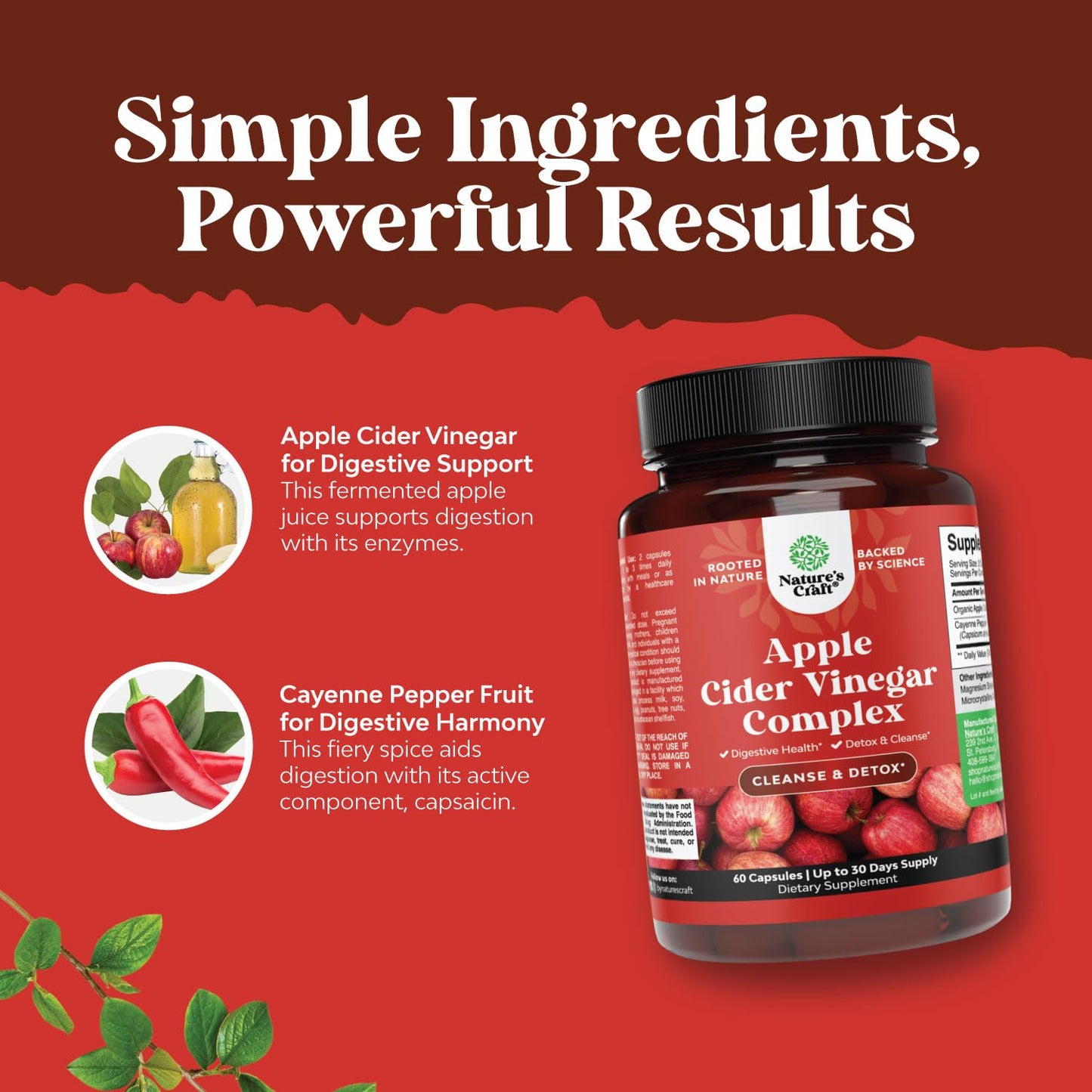 Natures Craft Cleansing Apple Cider Vinegar Capsules, 60 Count
