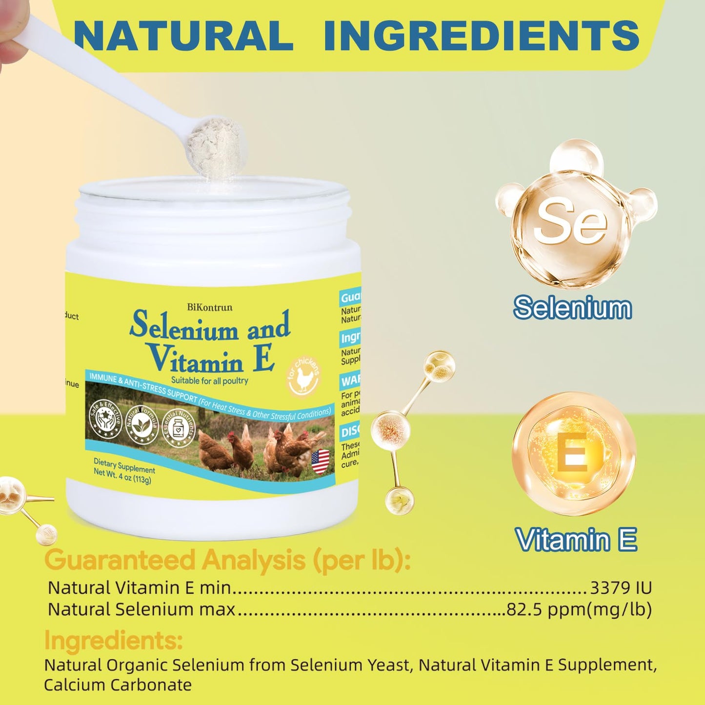 BiKontrun Selenium & Vitamin E Powder for Chickens, 1 Ounce (Pack of 1)