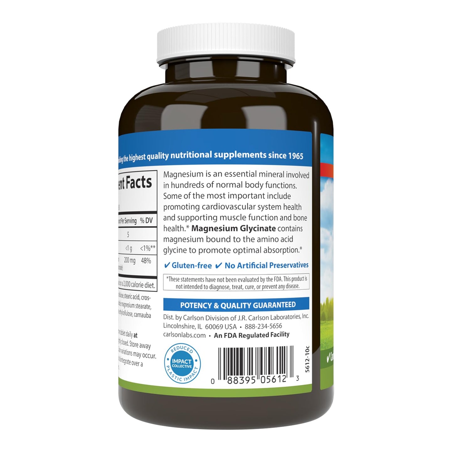 Carlson Buffered Magnesium Glycinate 200 mg Tablet 180 Count