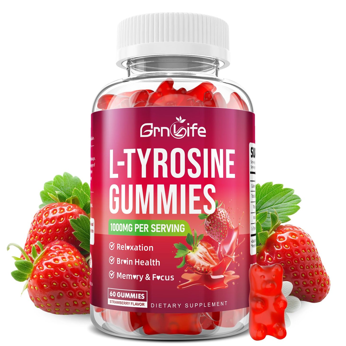 GrnLife L Tyrosine Gummies 1000mg, 60 Count