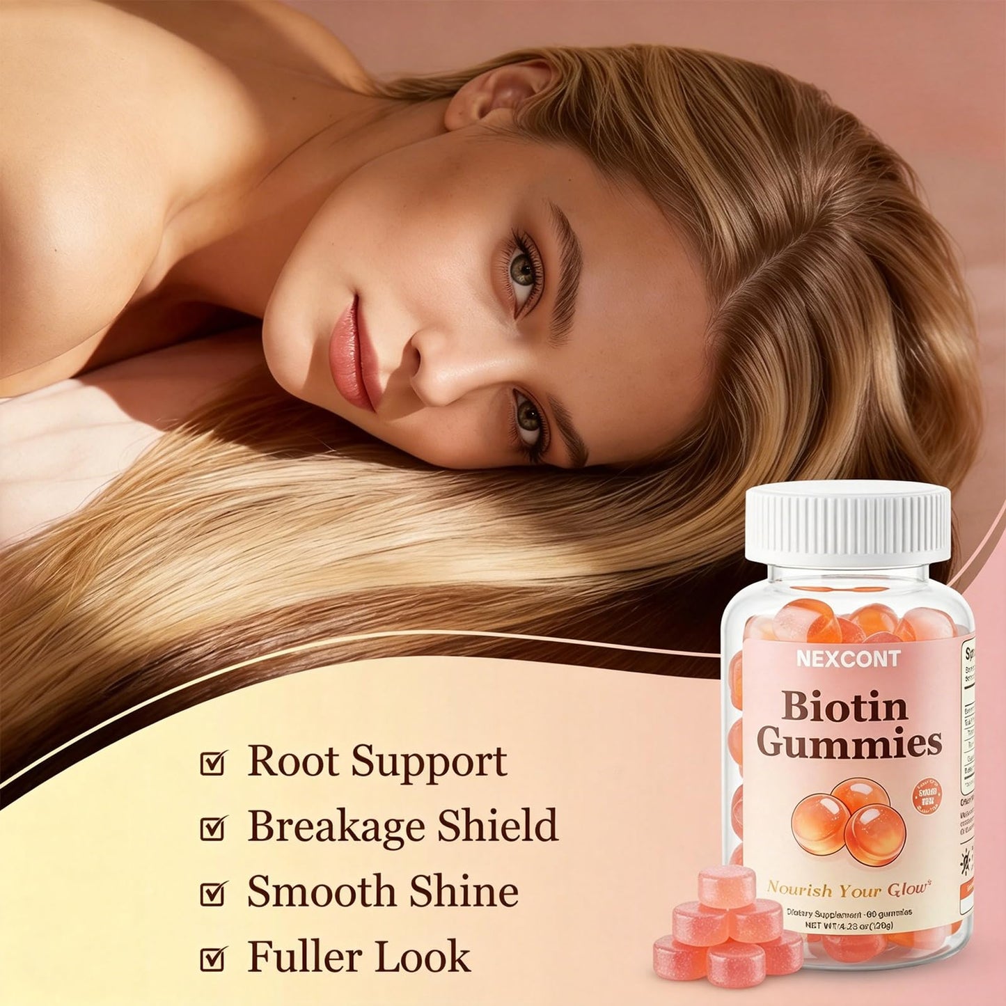 Oopeatol Hair Growth Gummies Vitamin B7 60mcg, Hair Nails and Skin Vitamins for Women, 60 Count