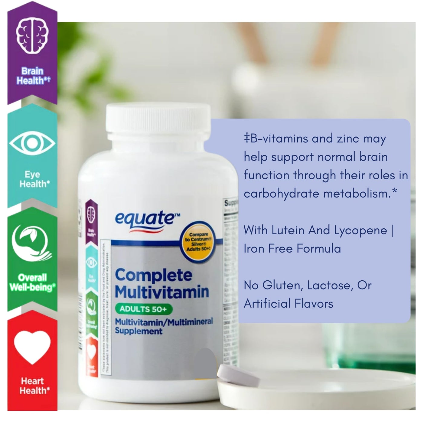 Generic Equate Adult 50+ One Daily Complete Multivitamin Multimineral Supplement Tablets, 125 Tablets