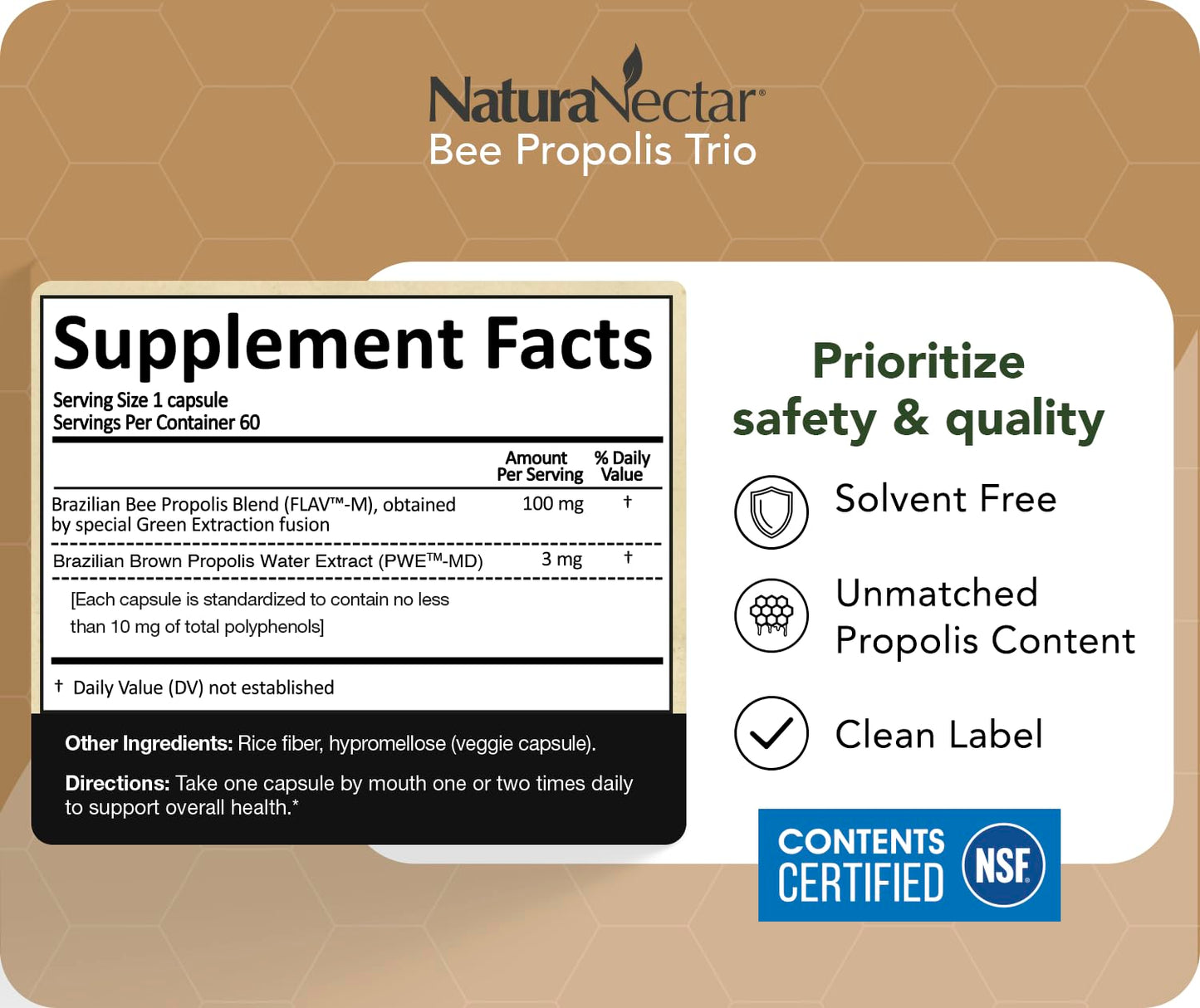 NaturaNectar Bee Propolis Trio Capsules 60 Capsules