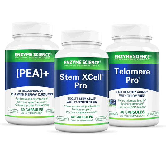 Enzyme Science Graceful Aging Bundle with PEA 60 Capsules, Stem XCell Pro 60 Capsules, Telomere 30 Capsules