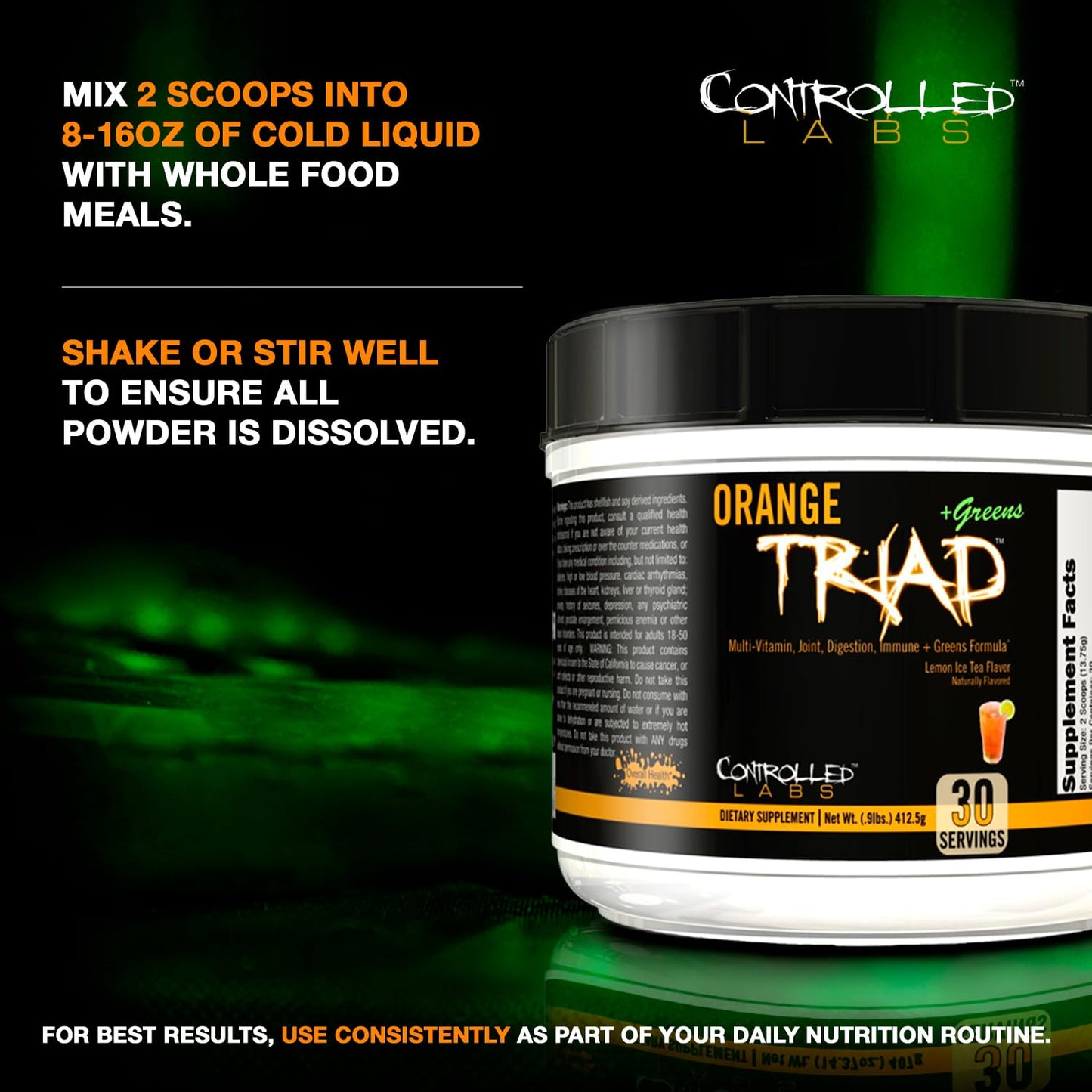 Controlled Labs Orange Triad Plus Greens for Men and Women Powder 14.4 Ounce