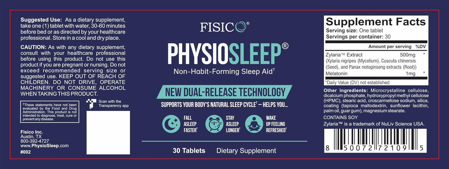 FISICO PhysioSleep Non-Habit-Forming Sleep Aid Capsules 30