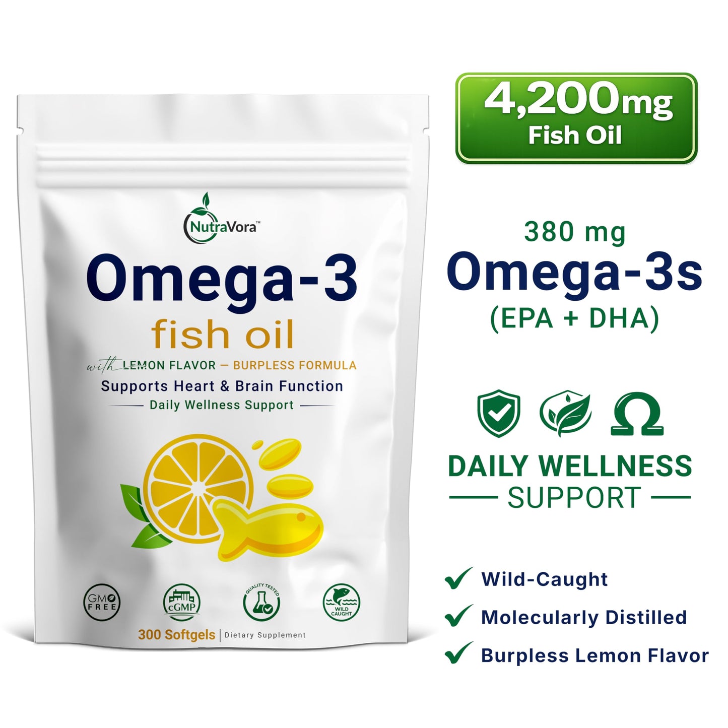 NutraVora Omega 3 Fish Oil Supplements Softgels 300