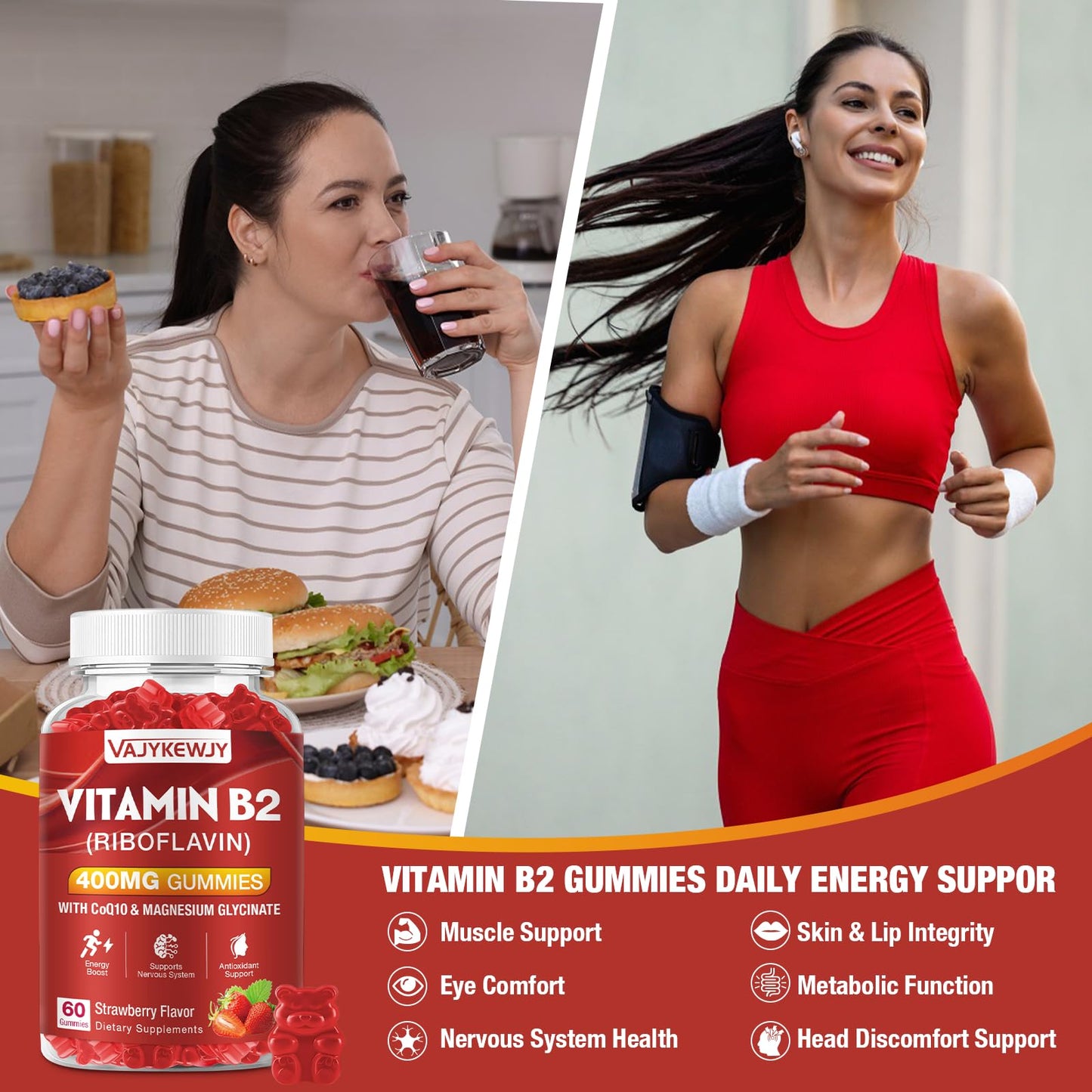 VAJYKEWJY Vitamin B2 Riboflavin 400mg Gummies 120 Count
