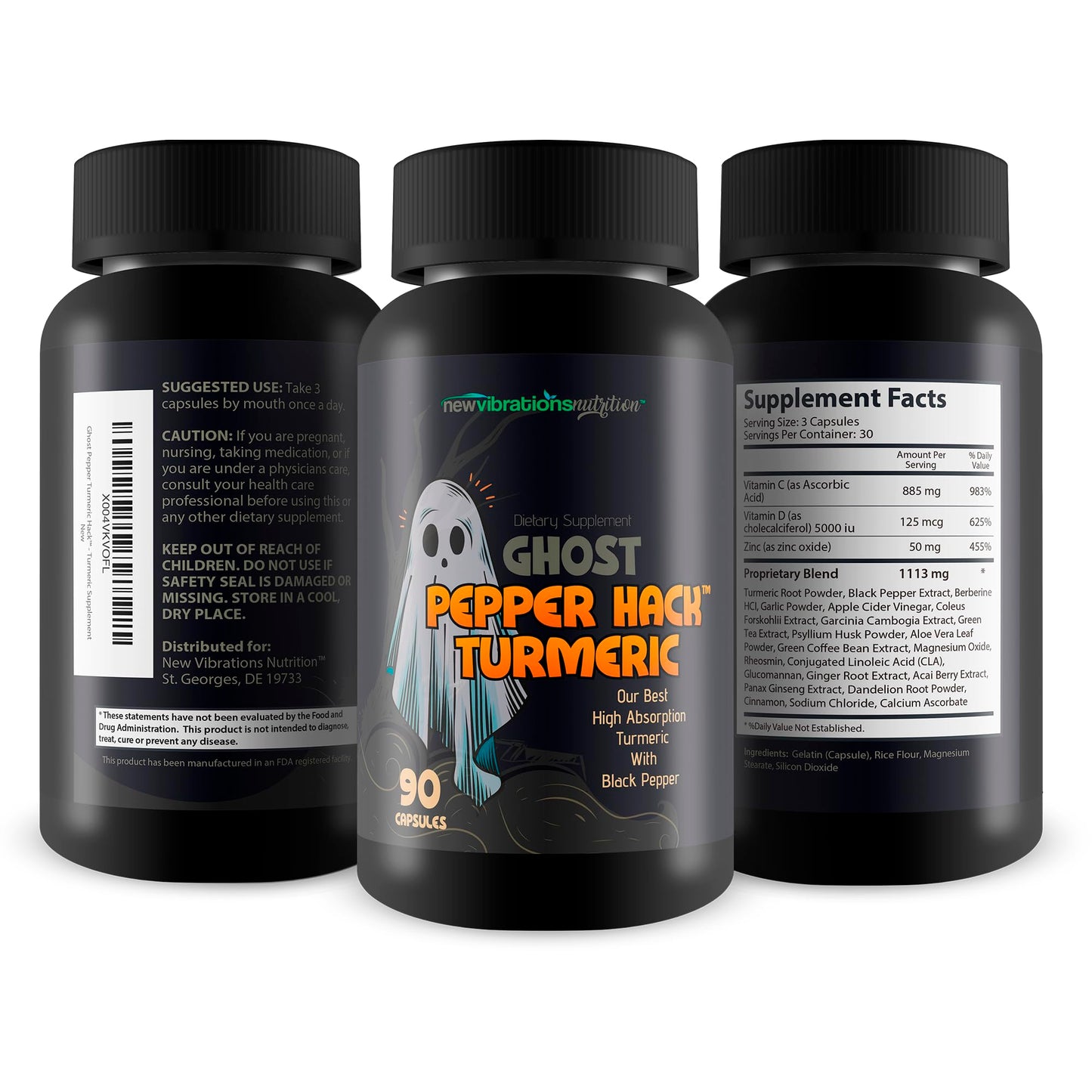 New Vibrations Nutrition Ghost Pepper Hack Turmeric Curcumin Capsules, 90 Count