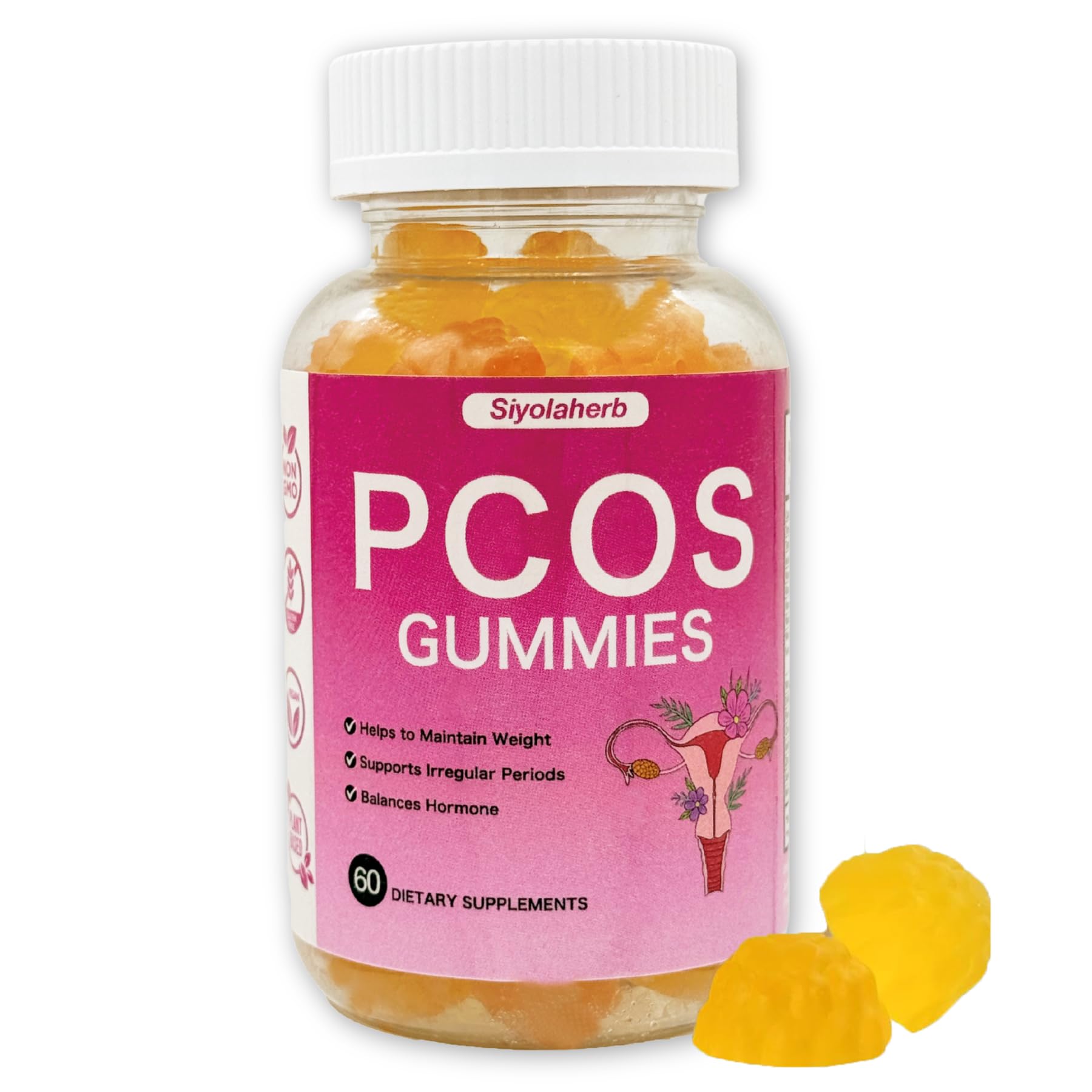 Siyolaherb PCOS Vitamins Gummies with Inositol for Women, Hormone Balance & Fertility Support, 60 Gummies (7.7)