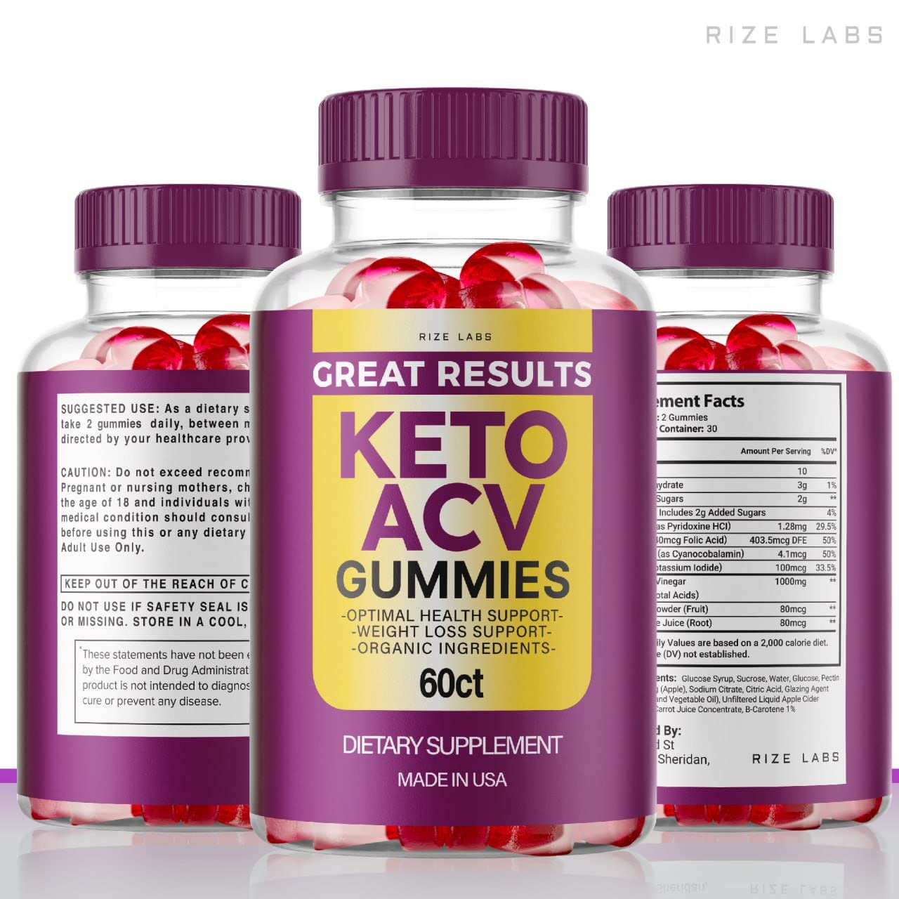 Rize Labs Great Results Keto ACV Gummies, Advanced Apple Cider Vinegar, 180 Gummies