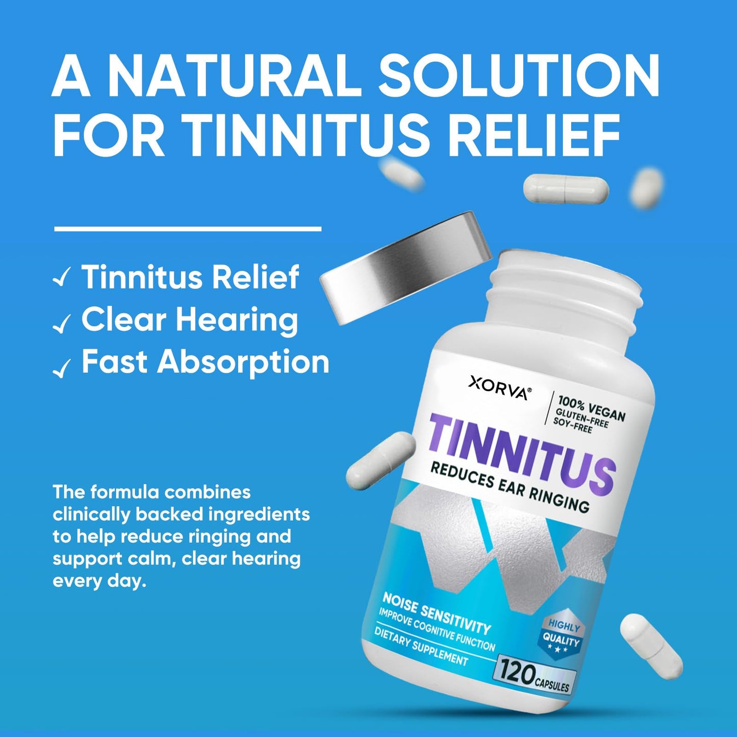 XORVA Tinnitus Relief for Ringing Ears 120 Capsules