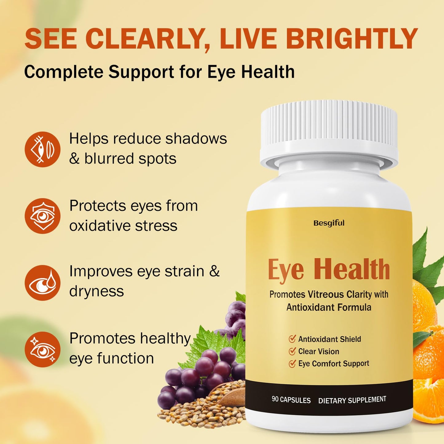 Besgiful Eye Supplement for Vitreous Health Capsules, 90