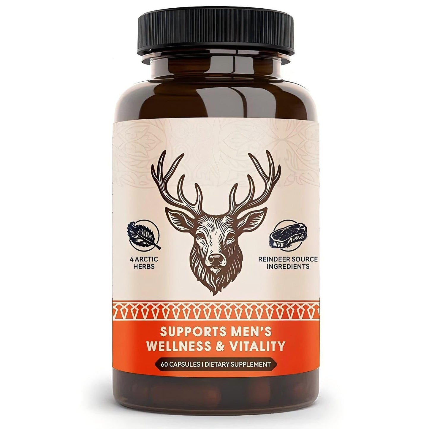 KUHSE Primal Viking Men's Well-Being Supplement Arctic Herbal & Caribou Extract Formula, 60 Capsules