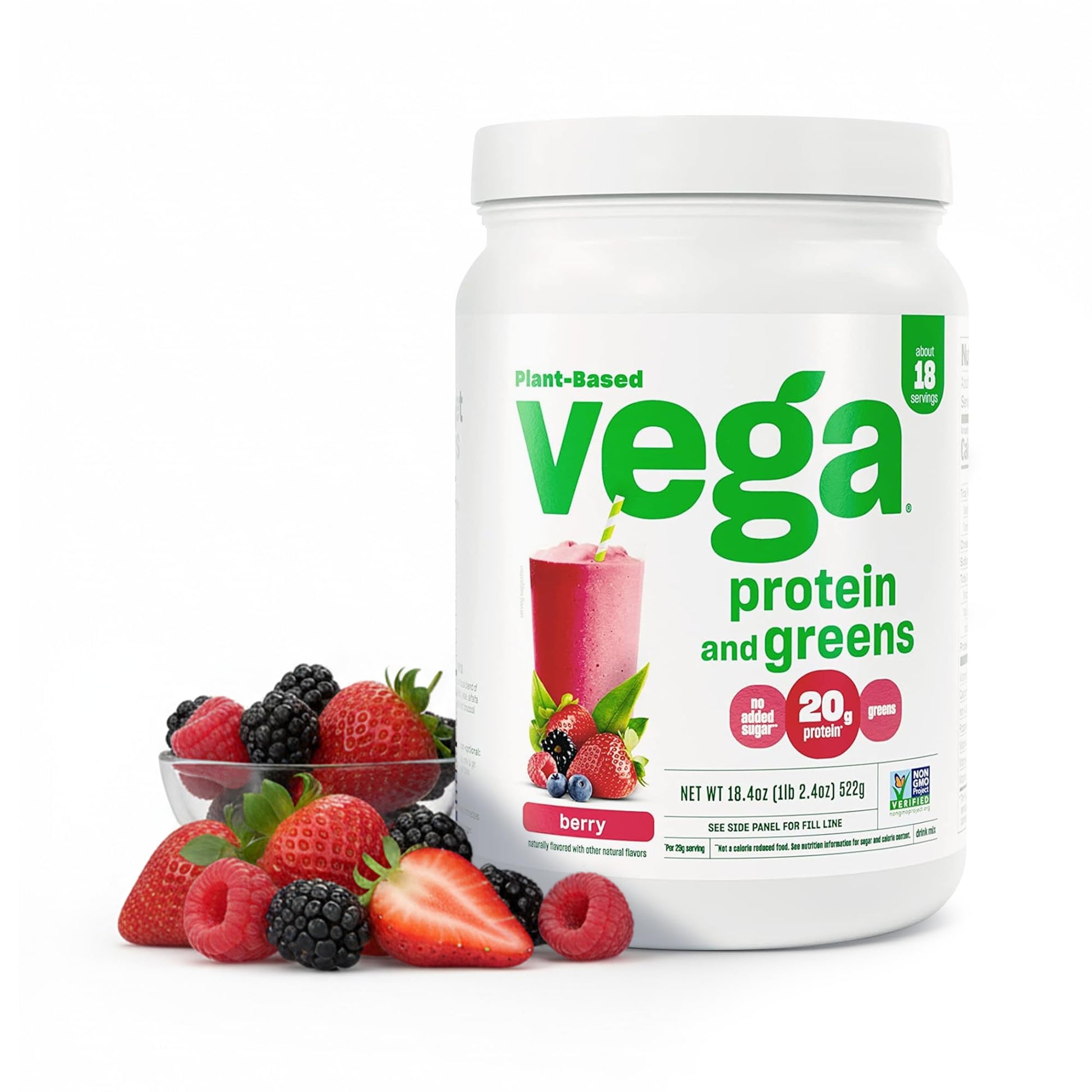 Vega Premium Protein + Supergreens Berry Protein Powder, 18 Servings