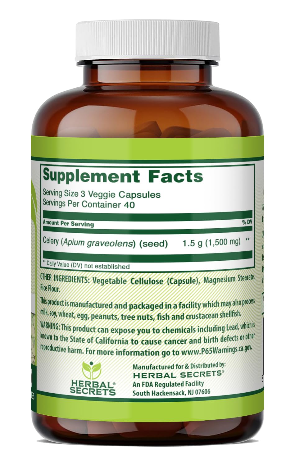 Herbal Secrets Celery Seed Extract 1500 Mg Veggie Capsules, 120 Count