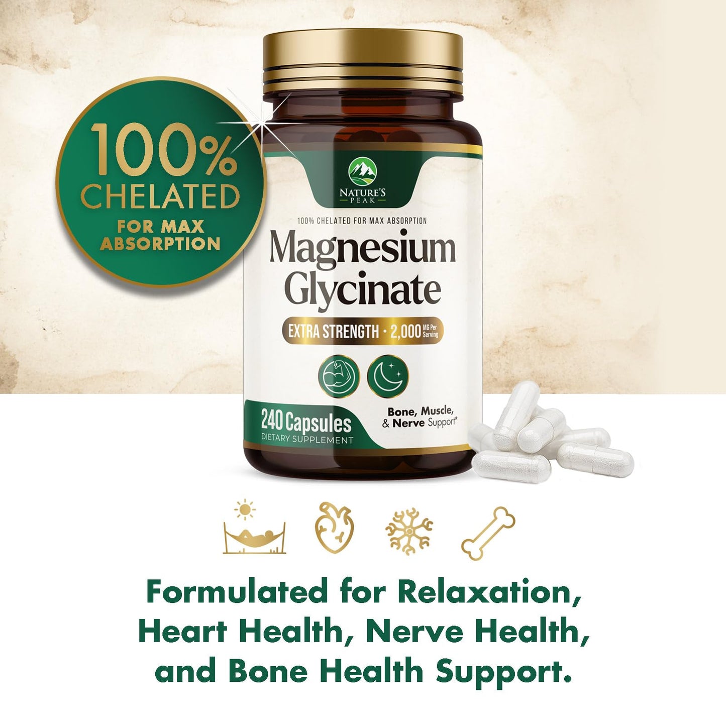 Nature's Peak Magnesium Glycinate 2000mg Capsule, 240 Capsules