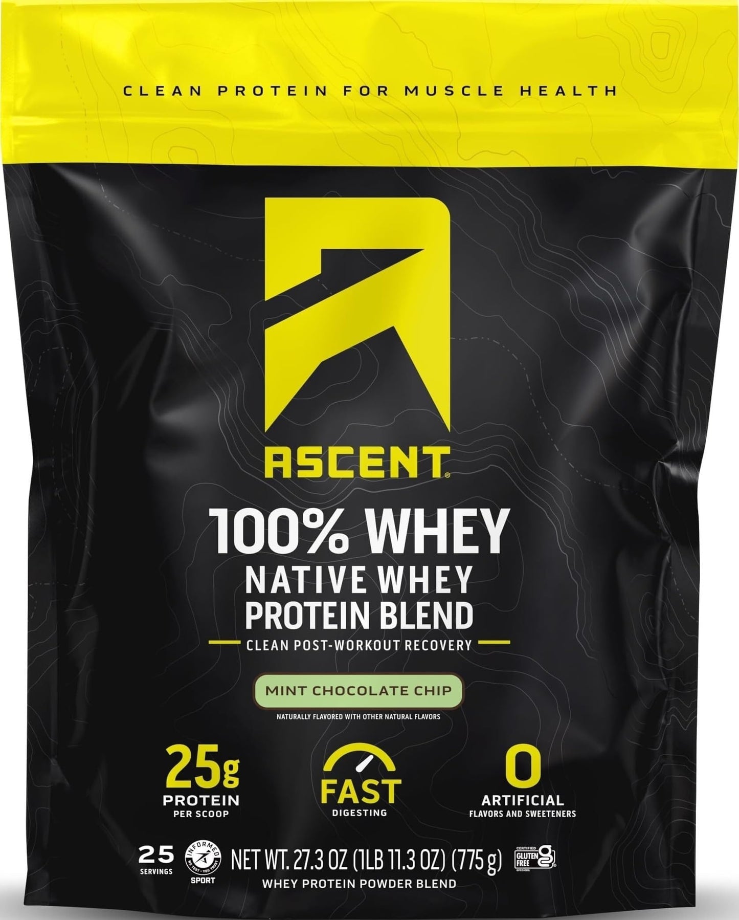 Ascent 100% Whey Protein Powder Mint Chocolate Chip, 1.71 lb, 27.3 g per serving