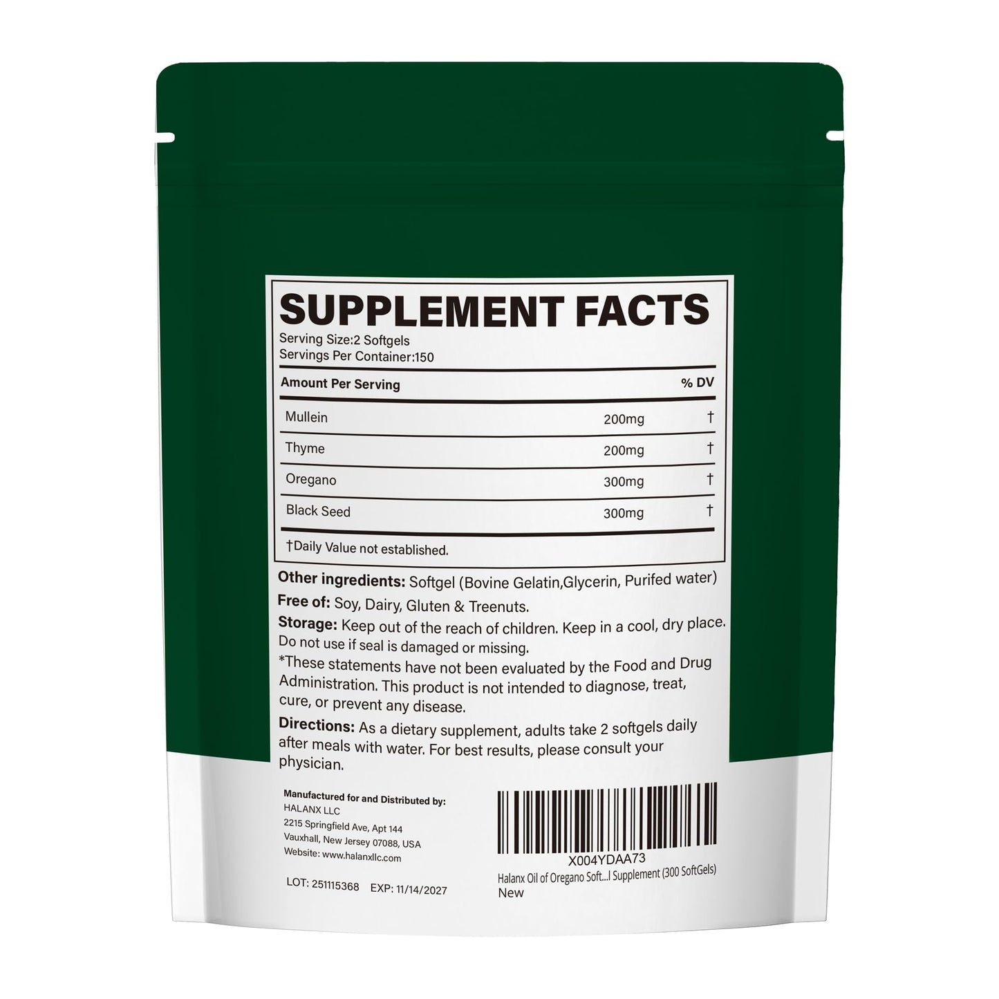 Halanx Oil of Oregano Softgels, 300 Count
