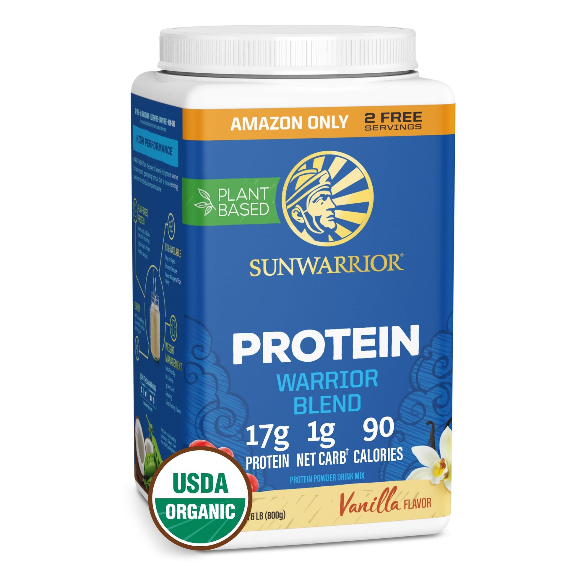 Sunwarrior Organic Plant Based Protein Powder Vanilla Flavor, 32 Servings