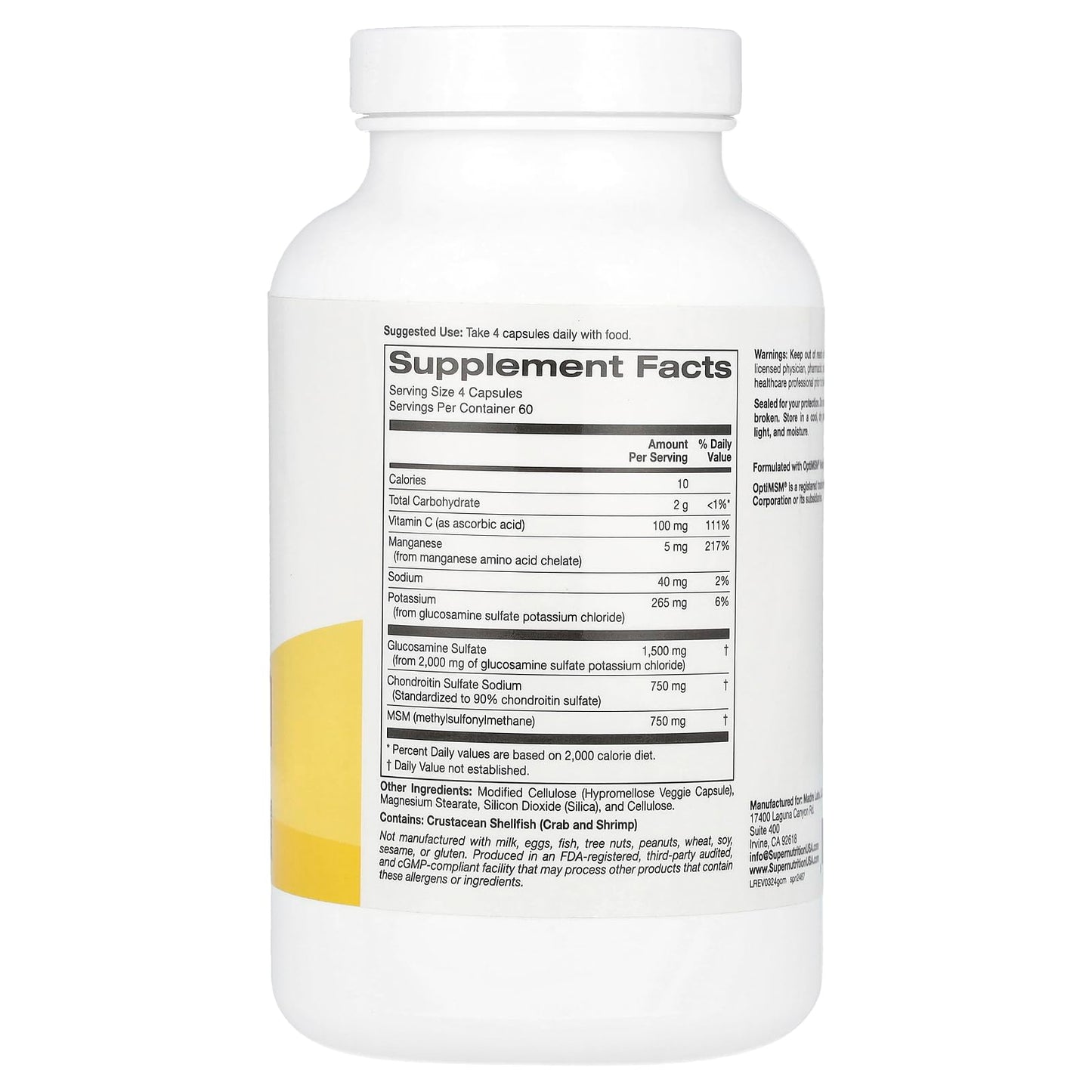 SuperNutrition Glucosamine, Chondroitin, & MSM with Potassium and Vitamin C, 240 Veggie Capsules