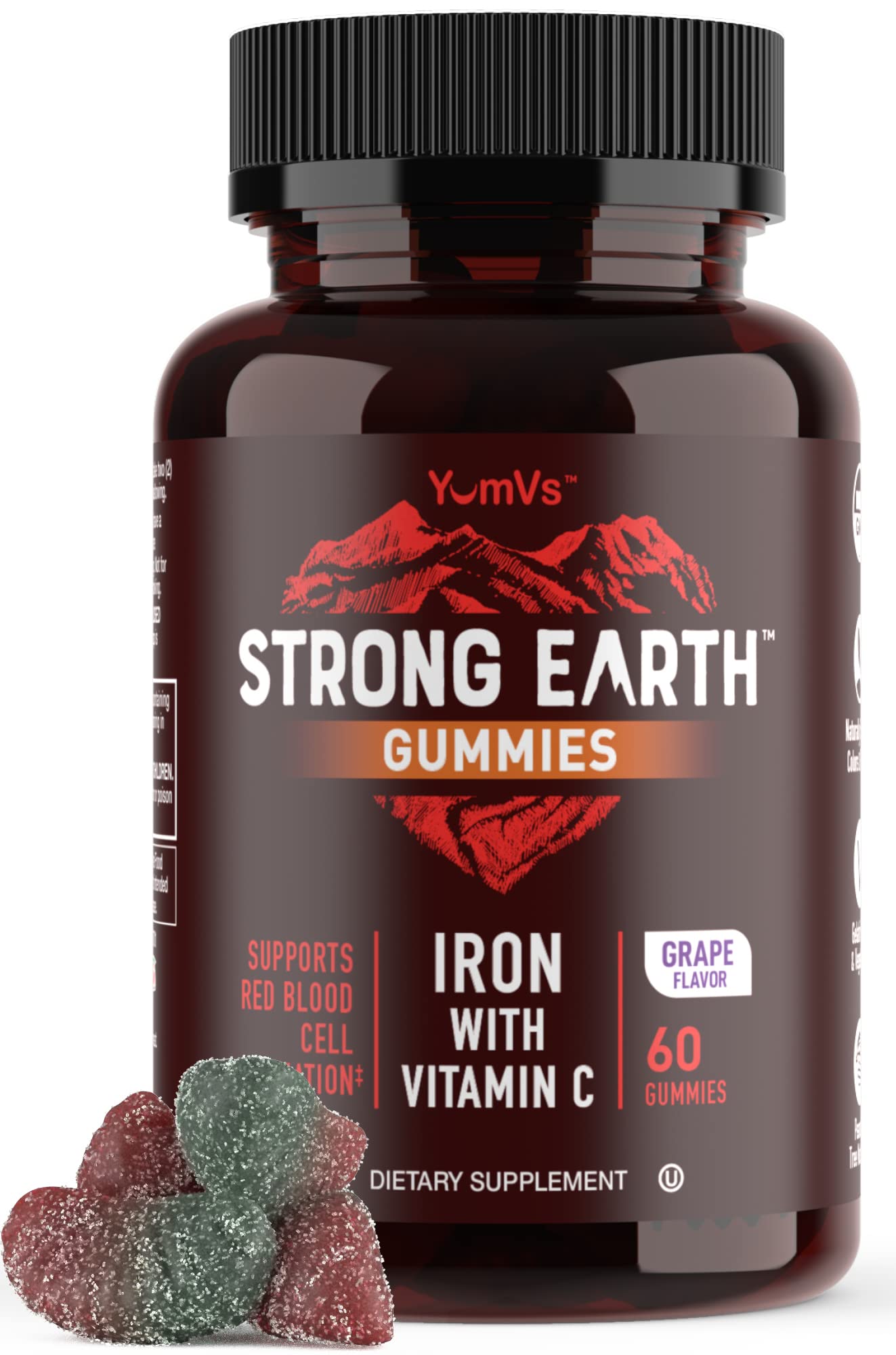 YUM-V'S Strong Earth Iron with Vitamin C Gummies, 60 Count