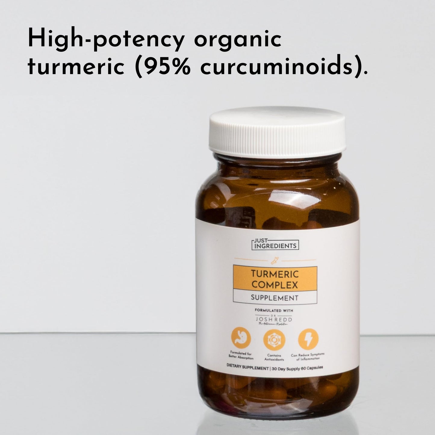 JUST INGREDIENTS Turmeric Complex Supplement Organic Turmeric Extract with Resveratrol, Boswellia & Black Pepper, 60 Capsules