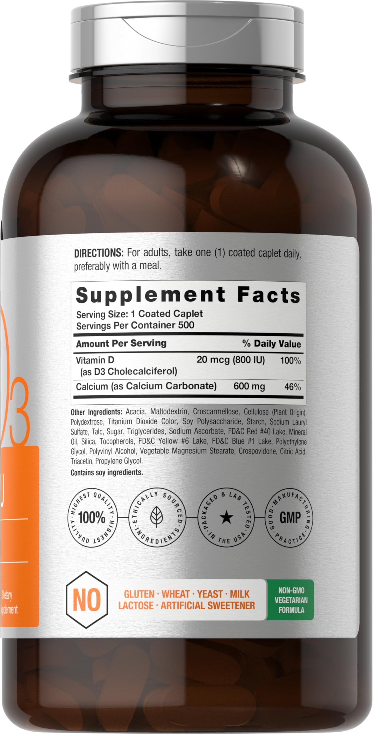Horbäach Calcium 600 mg with Vitamin D3 Caplets, 500 Count