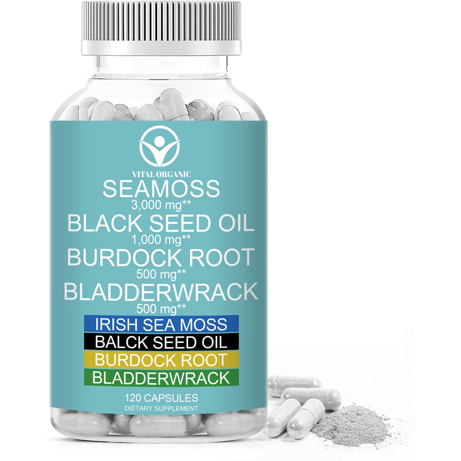 VitalOrganic Organic Sea Moss, 120 Capsules