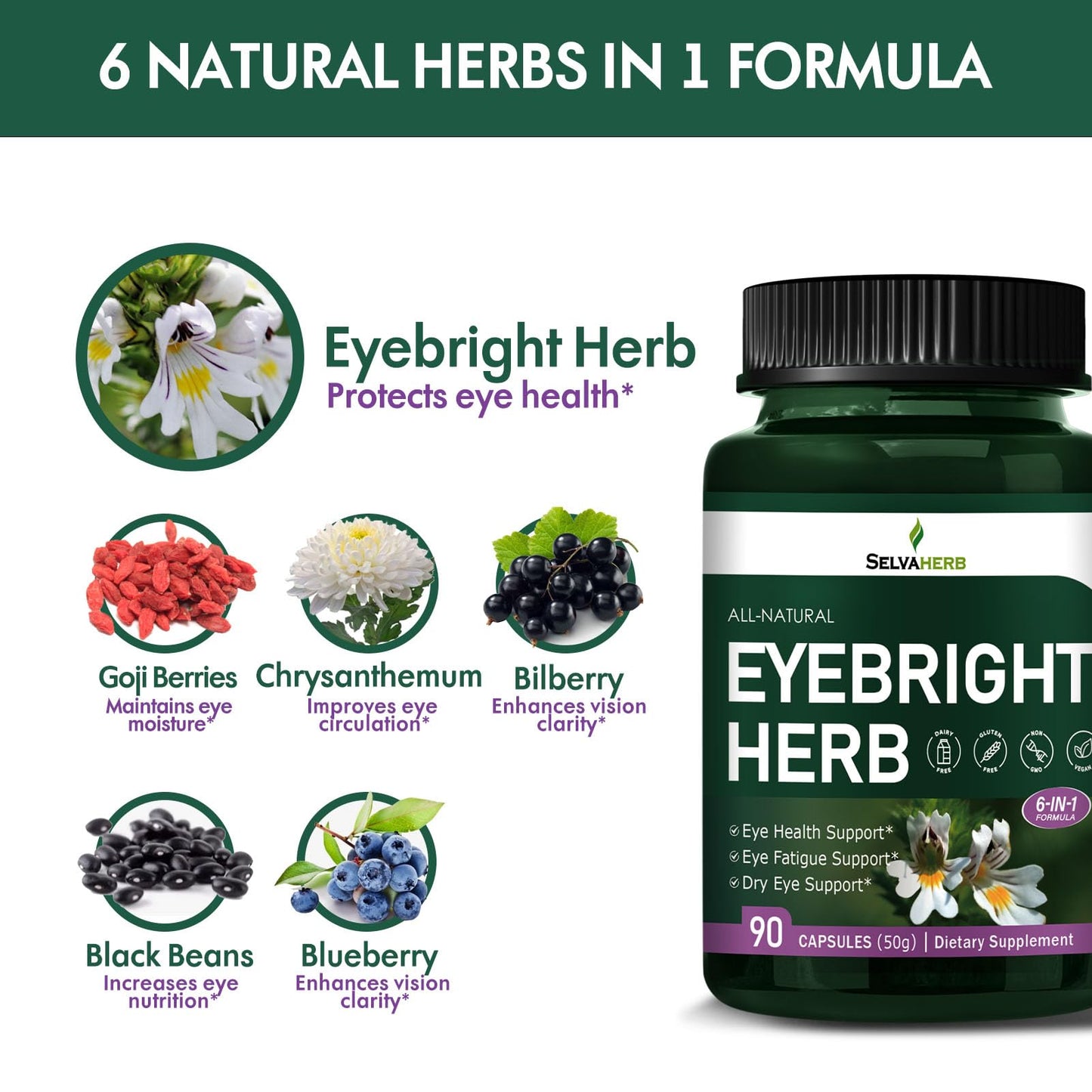 Selvaherb Herbal Formula Eyebright Herb Extract, 160 Capsules