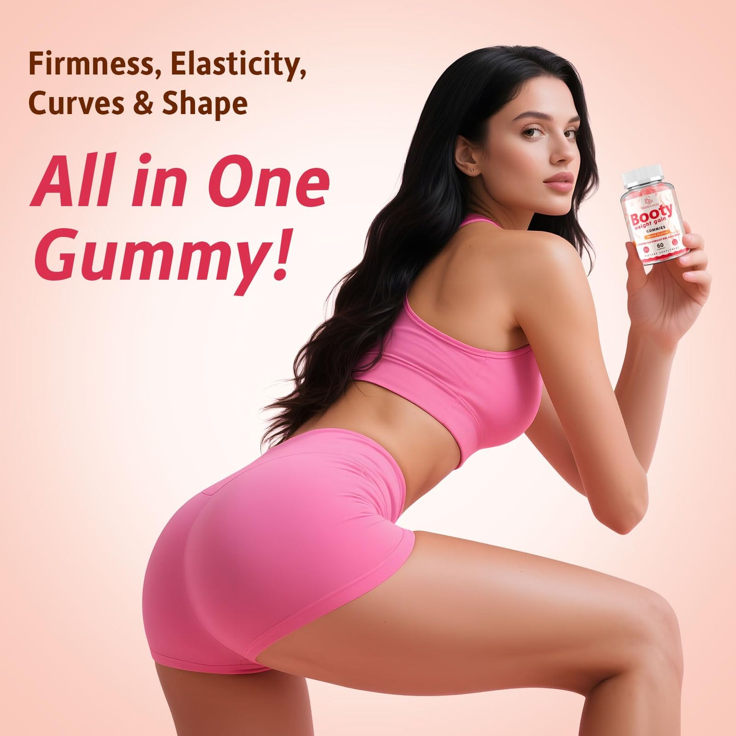 Glorithiventa Booty Gummies for Women with CurvaBoost BBL Herb Blend & Creatine Monohydrate, Peach Flavor, 120 Counts