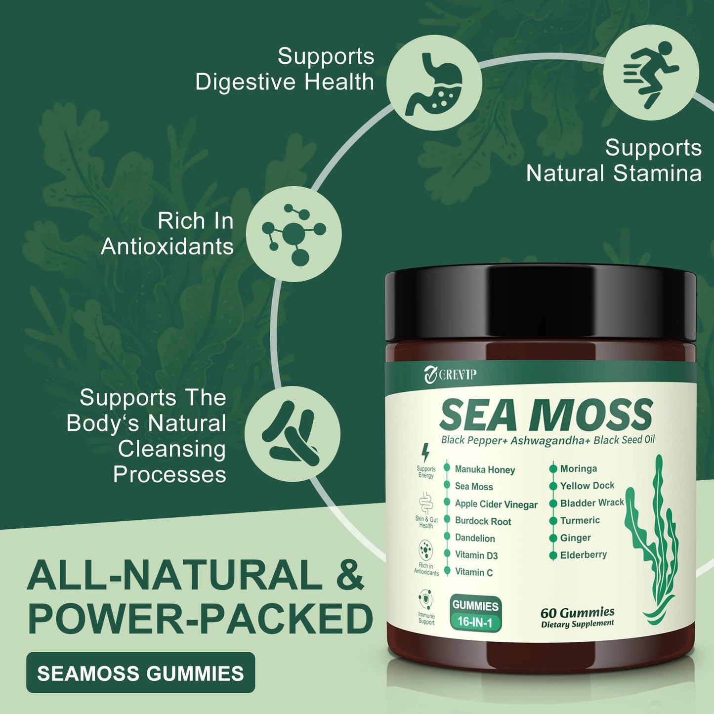 GREVIP Sea Moss Gummies Gummy, 60 Count