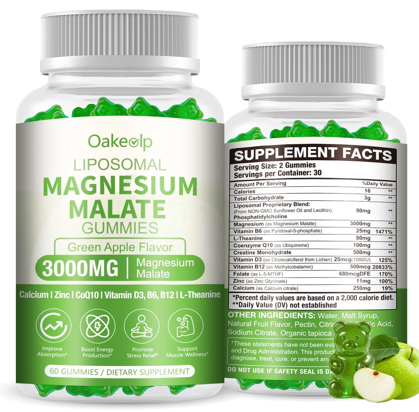 Oakevlp Liposomal 3000mg Magnesium Malate Gummies, 60 Count