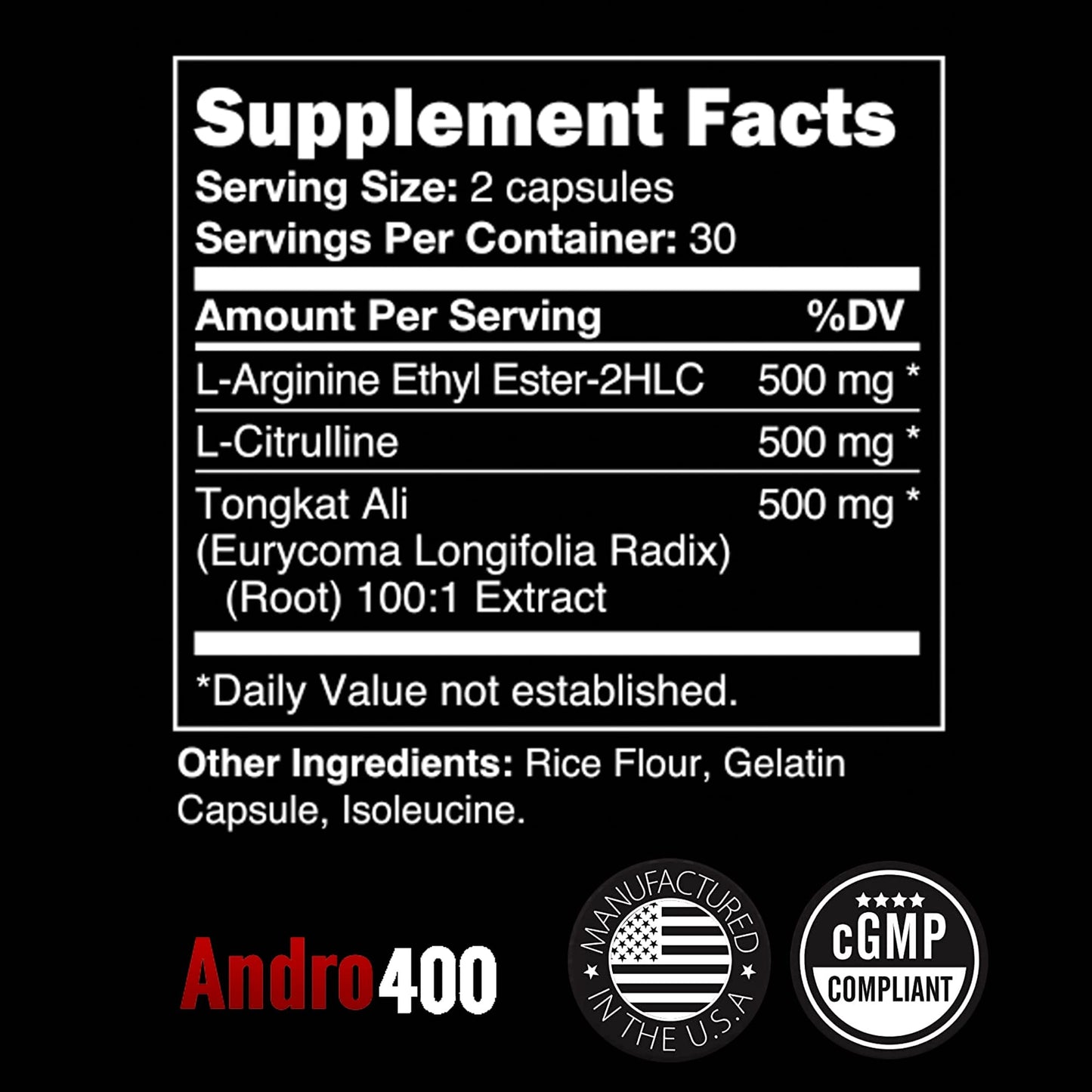 Andro400 Max Advanced T-Support & Nitric Oxide Booster – Traditional Tongkat Ali 100:1 Extract with L-Arginine & L-Citrulline – Supports Circulation and Physical Performance Capsules 60