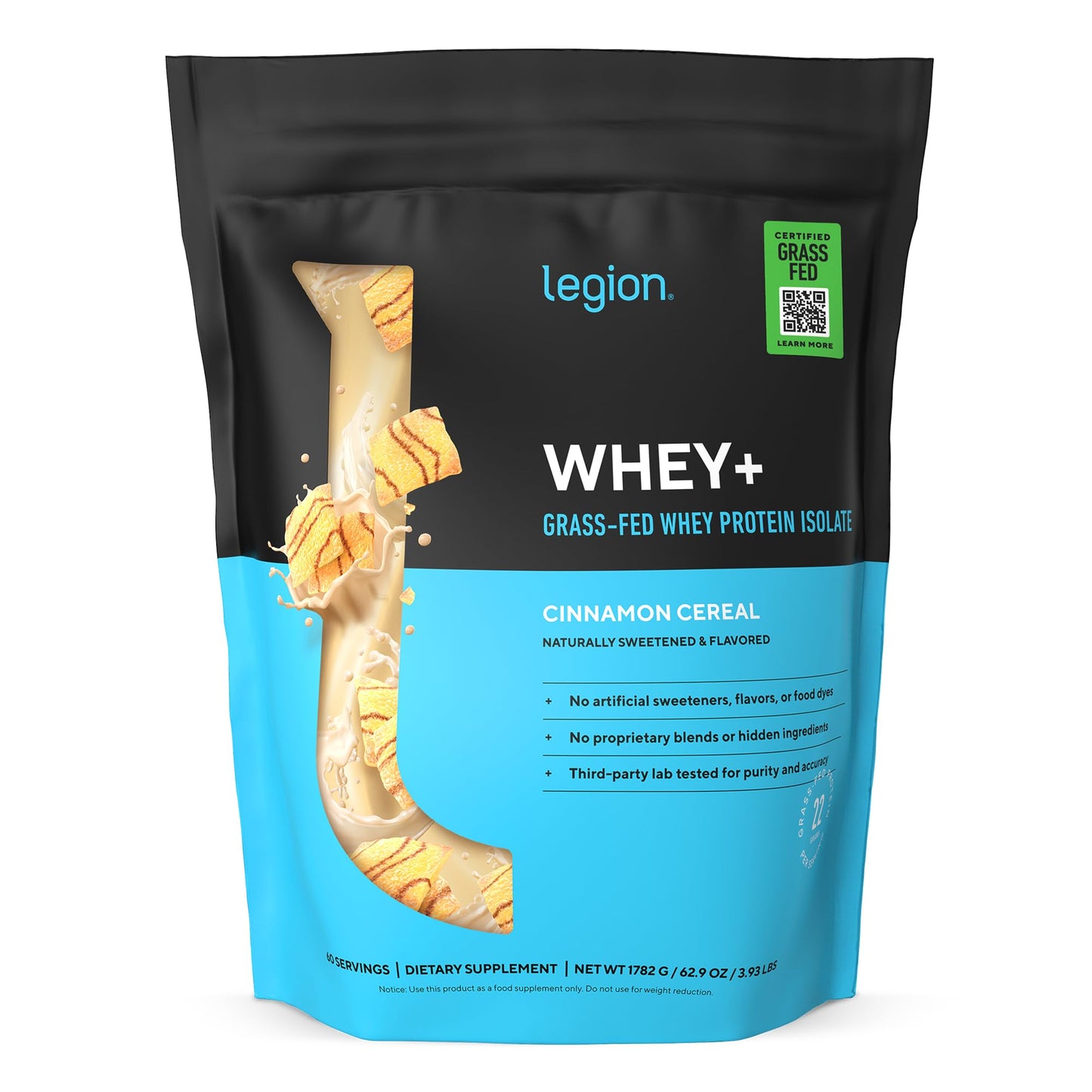 LEGION Whey+ Protein Whey Isolate Powder Cinnamon Cereal, 60 Servings