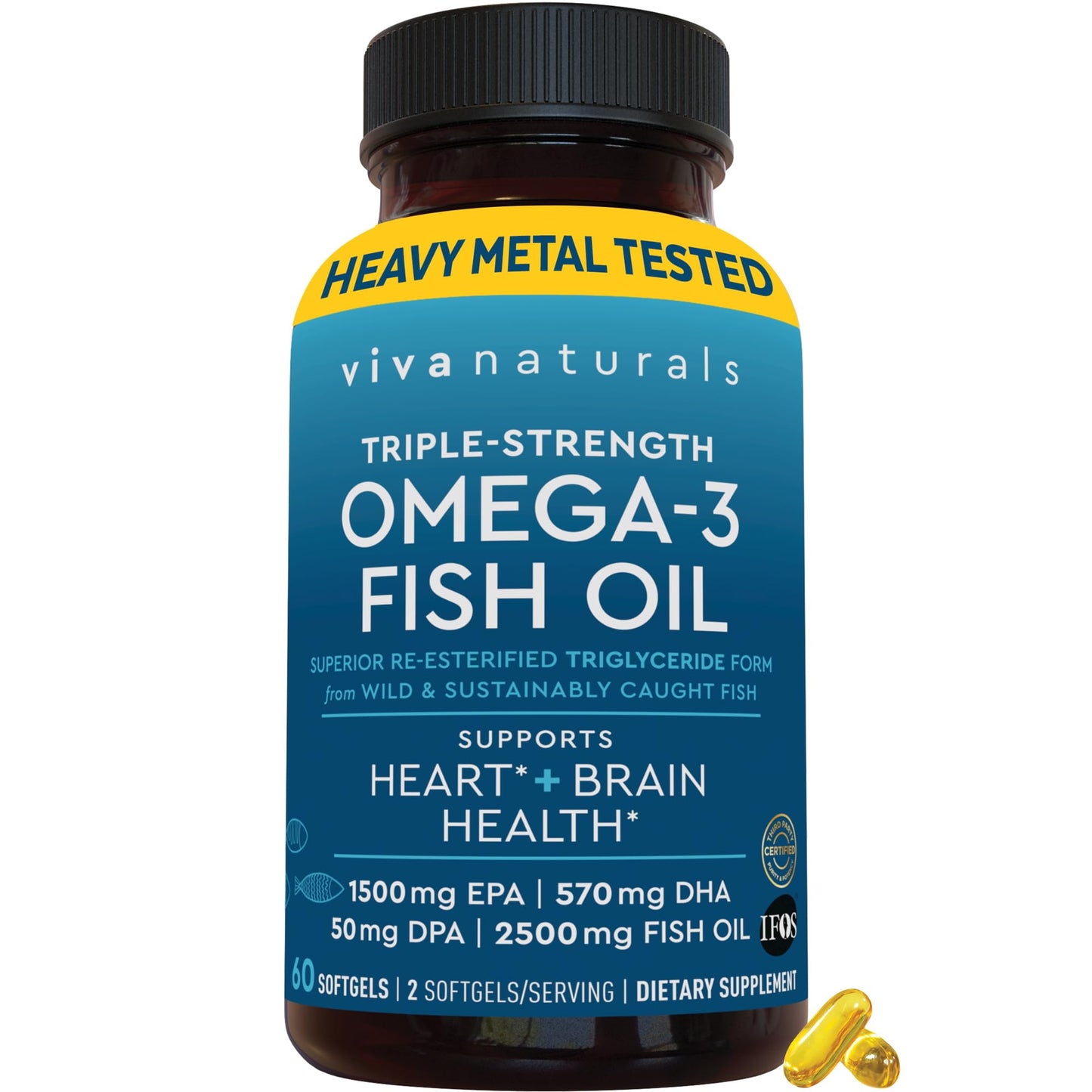 Viva Naturals Omega-3 Fish Oil Triple Strength 2500 mg Softgels, 60 Count