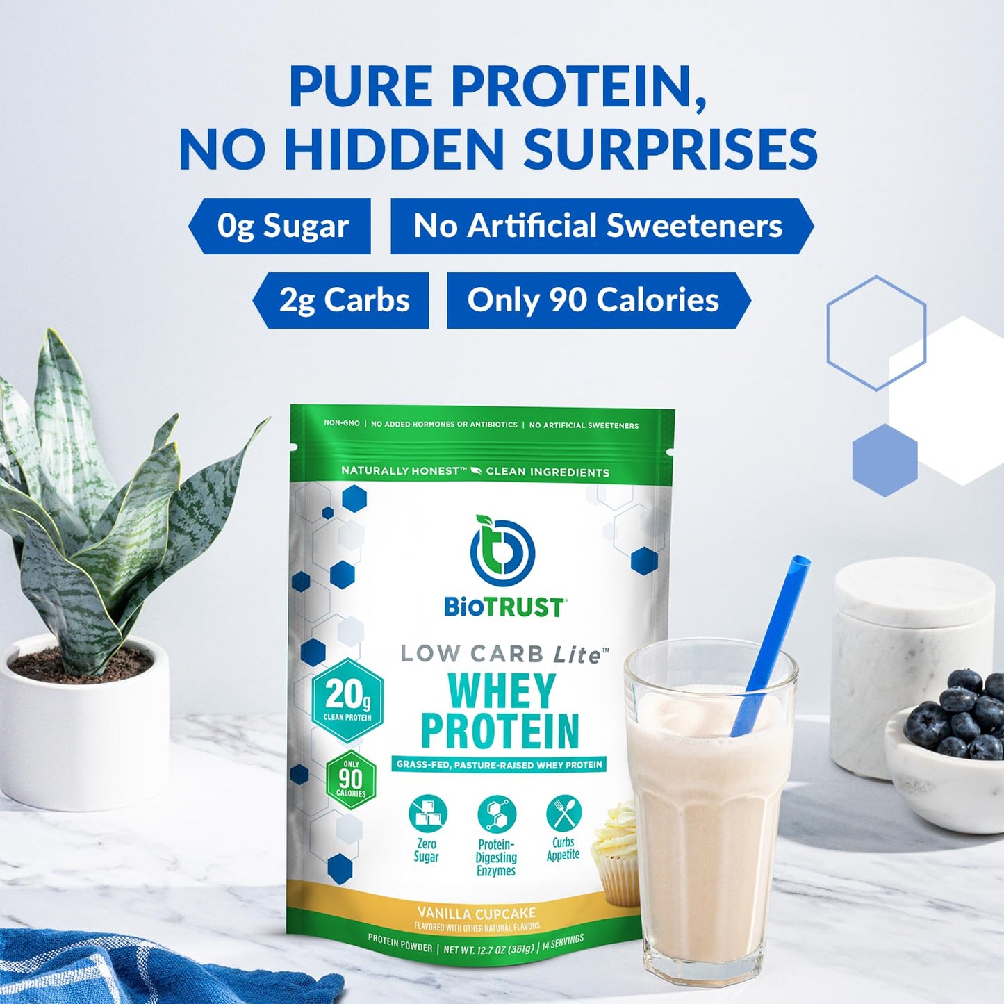 BioTrust Low Carb Lite Whey Protein Isolate Powder, 12.7 oz Vanilla Cupcake