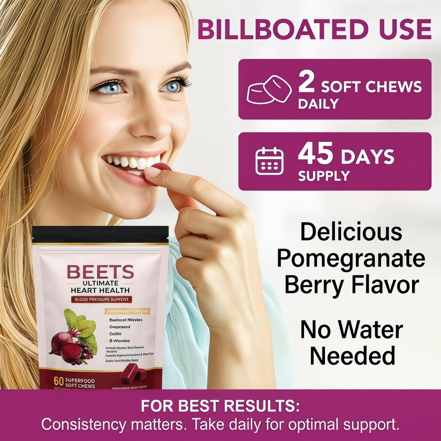 EOQIFJM Beet Chews 4-in-1 Chewable 60 Count