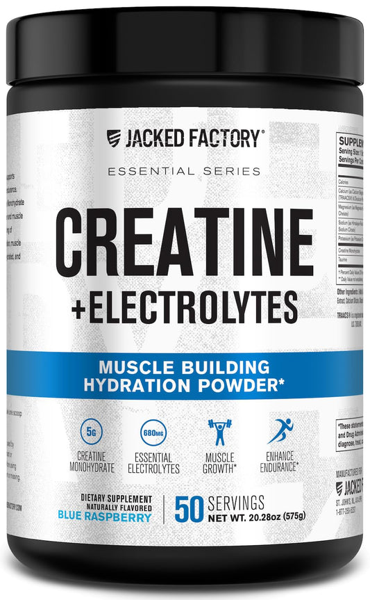 Jacked Factory Creatine Monohydrate + Electrolytes Powder, 50 Servings