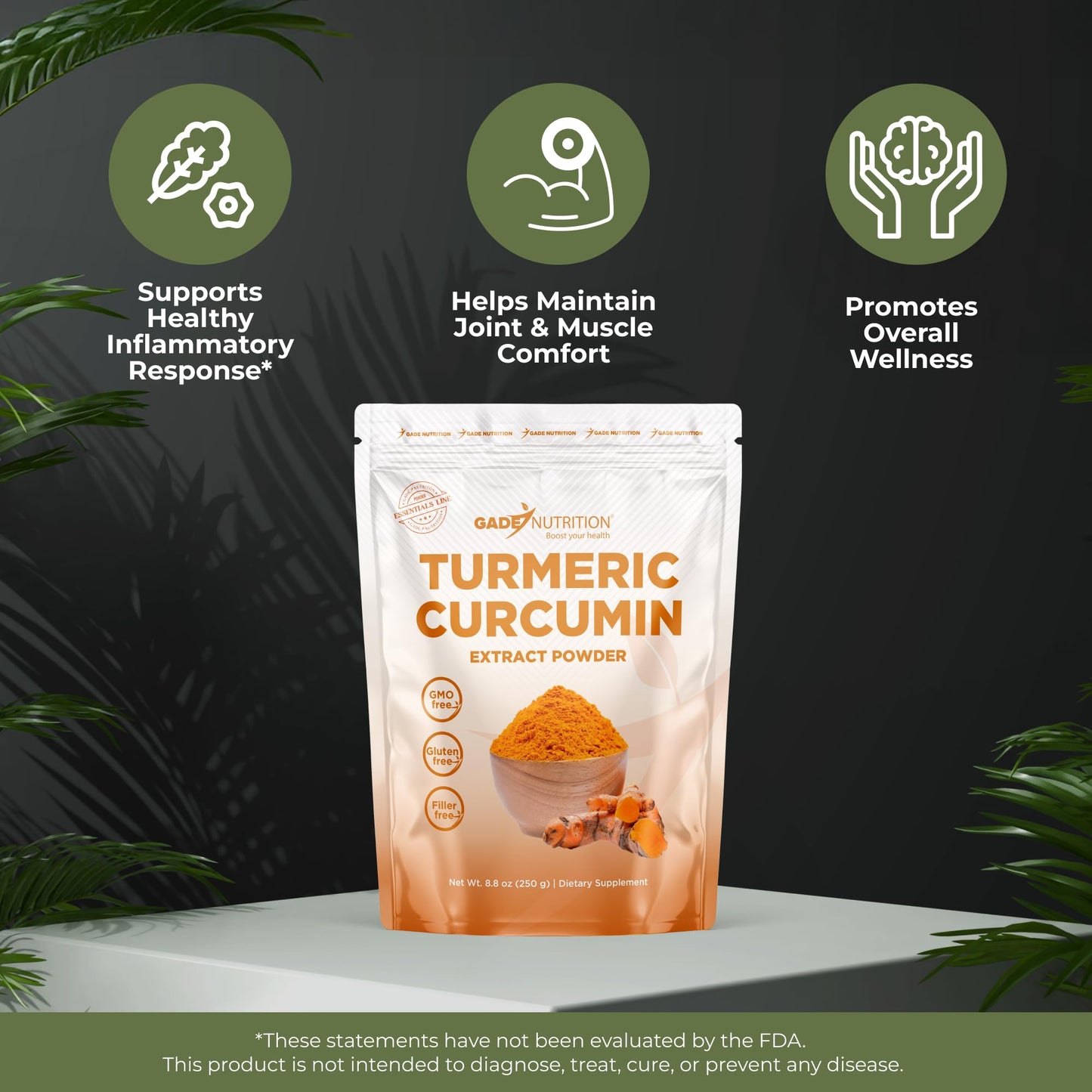 Gade Nutrition Turmeric Extract Powder 95% Curcuminoids from Curcuma Longa Root, 8.8 oz