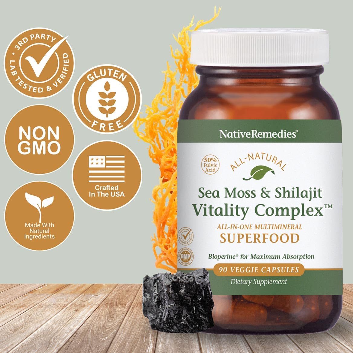 Native Remedies Sea Moss & Shilajit Complex Capsules 90 Count