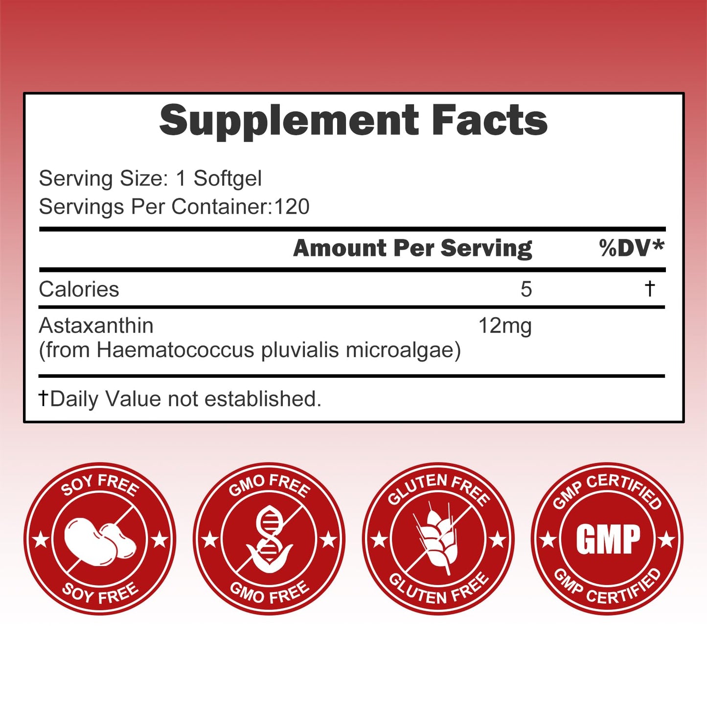 DYHONKEE Astaxanthin Supplements 12mg Softgels 120 Count