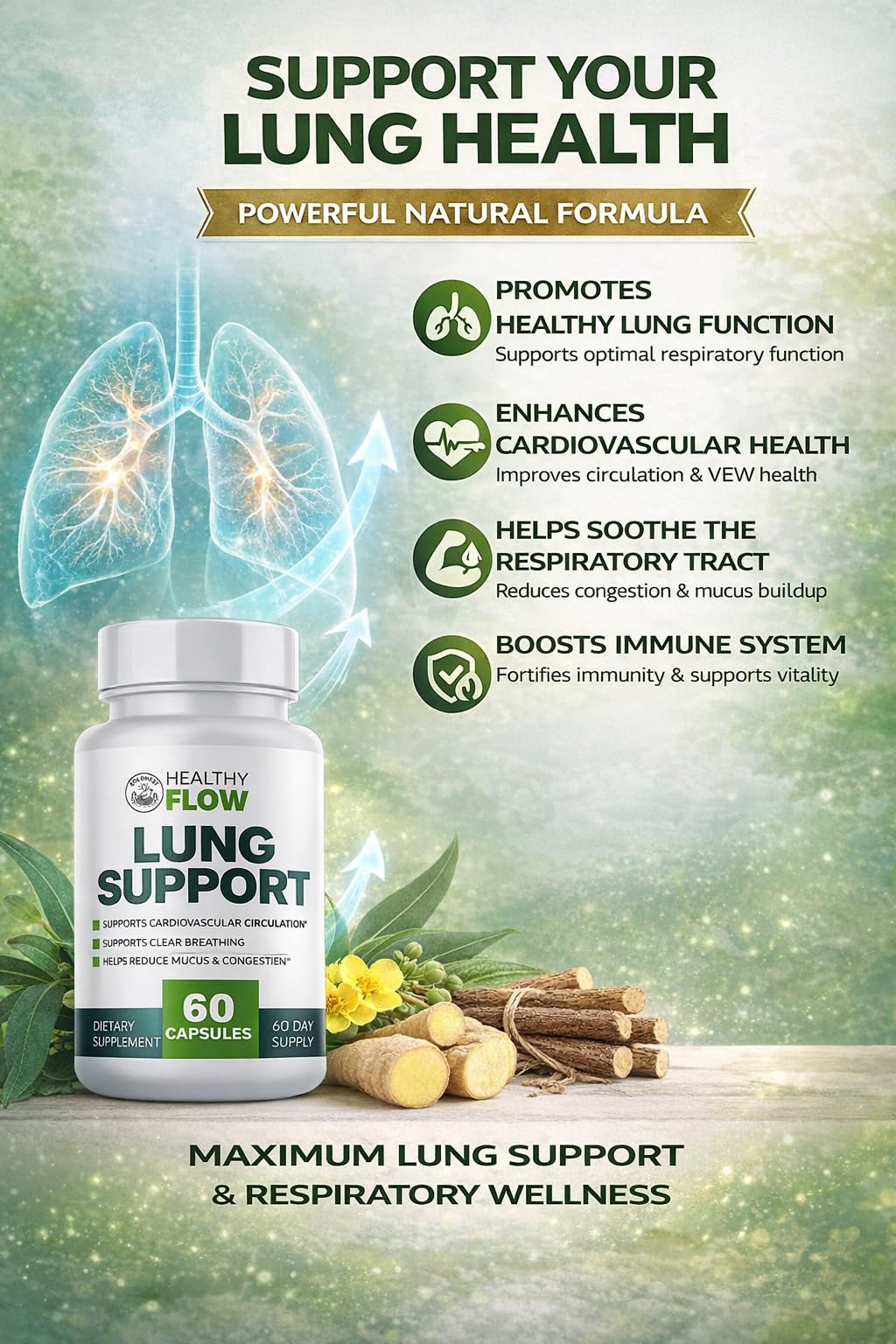 BOLDNEST Healthy Flow Lung Support Capsules 60 Count