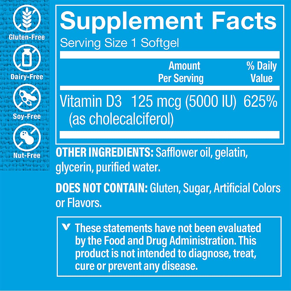 The Vitamin Shoppe Vitamin D3 5000IU Softgels, 100 Softgels