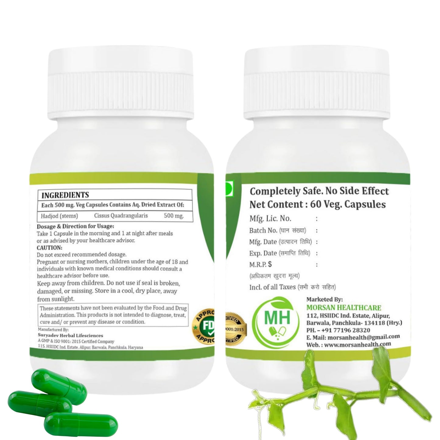 Morsan Healthcare Hadjod (Cissus Quadrangularis) Capsules 120 Count