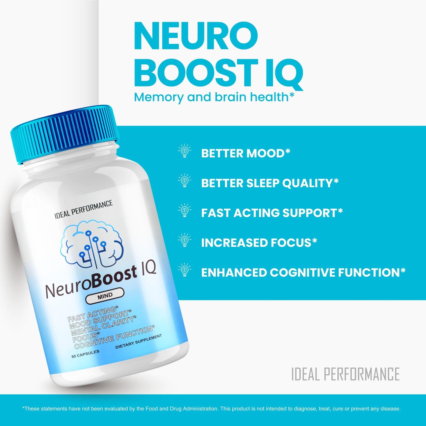 IDEAL PERFORMANCE Neuro Boost IQ Supplement Brain Pills Mind Ben Carson Neurobooster Neuroboostiq Capsules 180
