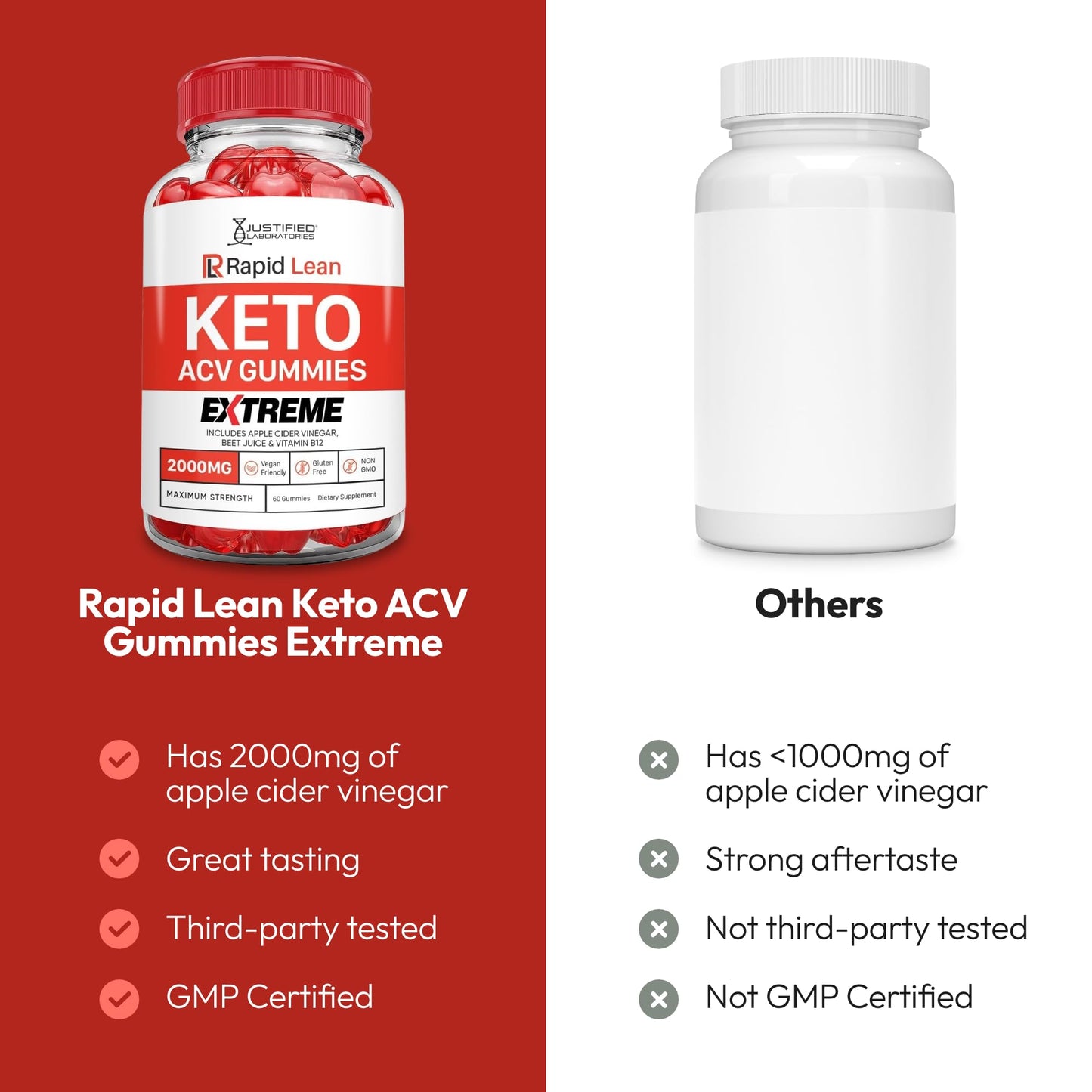 Justified Laboratories Rapid Lean Keto ACV Gummies Extreme (2000 mg) 120 Gummies