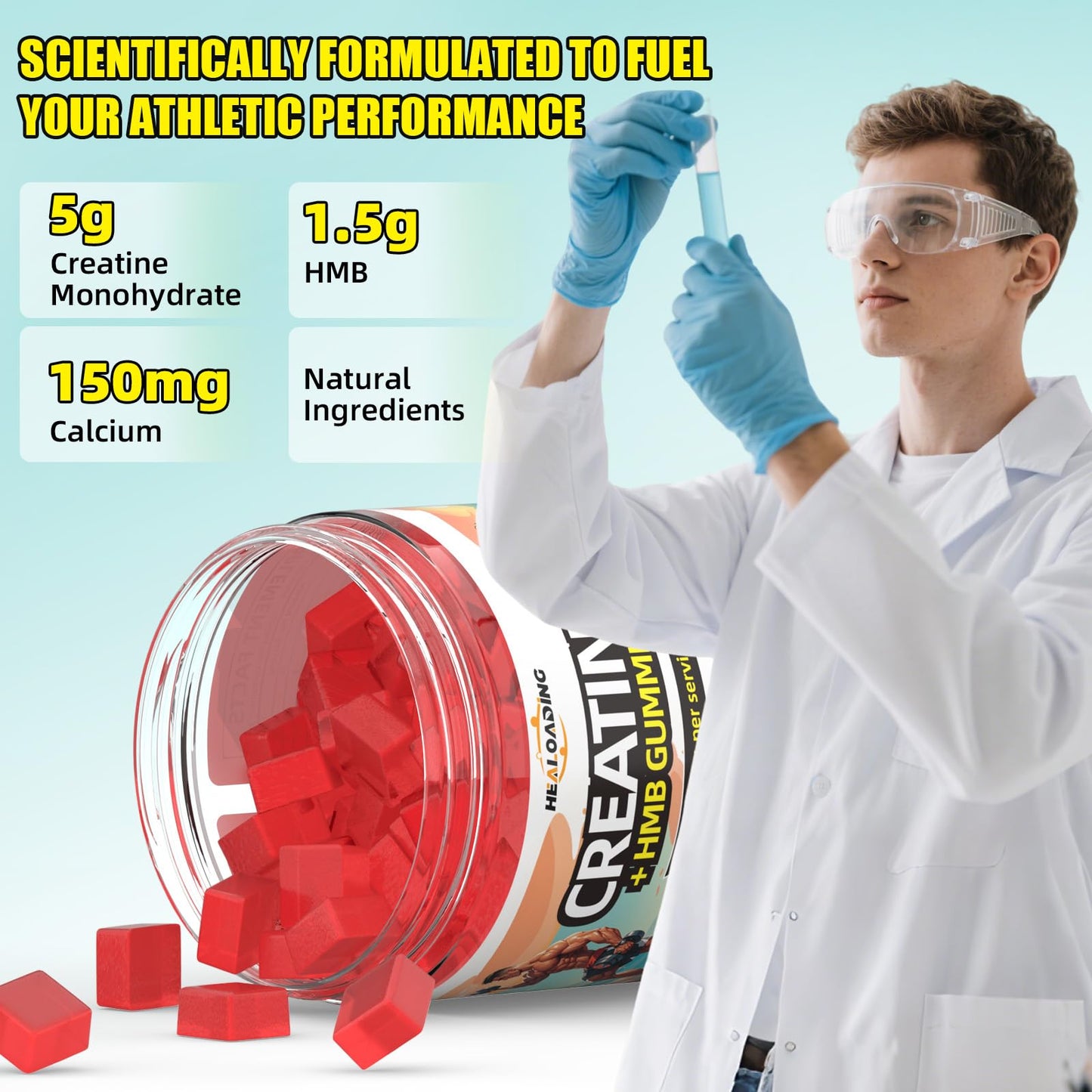 HEALOADING Creatine Monohydrate with HMB, 120 Gummies