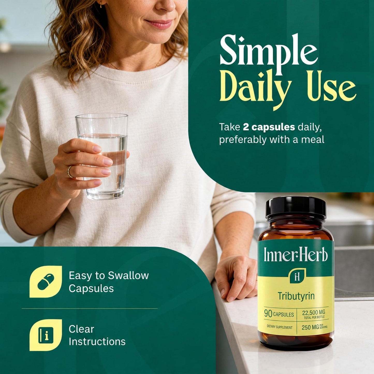 InnerHerb Tributyrin 250 mg Capsule 1 Count