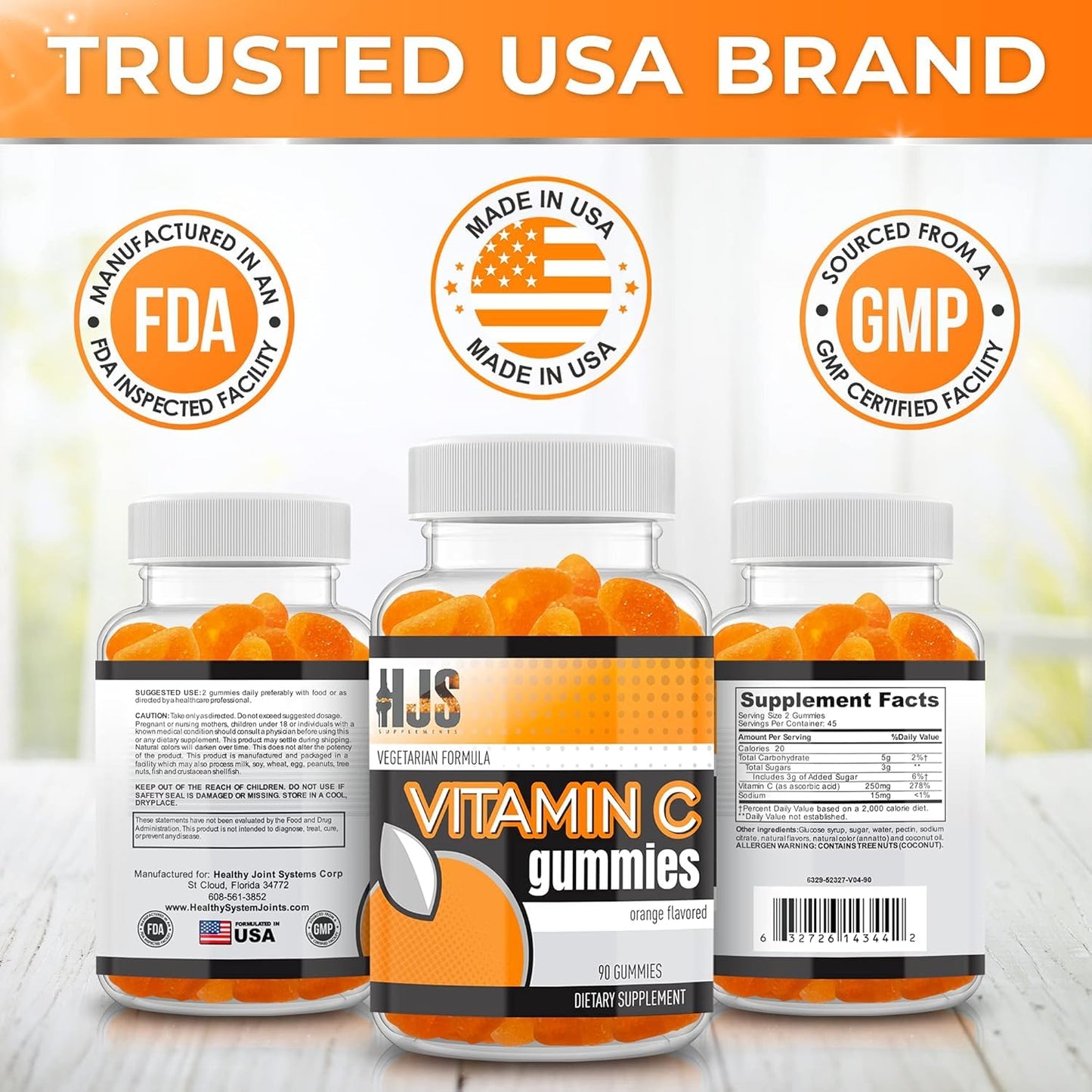 HJS Supplements Vitamin C Gummies 90 Count